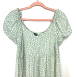 Wild Fable Mint Floral Puff Sleeve Faux Button Mini Dress- Size L