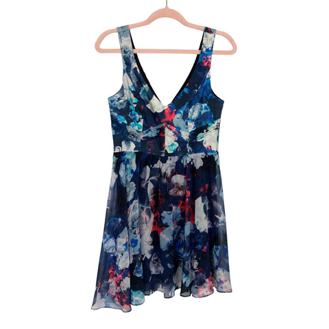 Bardot Navy Floral Sheer Overlay Dress- Size 6/S