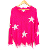 Main Strip Bright Pink Star Fringe Thin Sweater- Size S