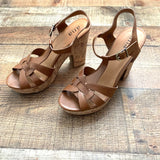 Anna Cognac Cork Slingback Heels- Size 9