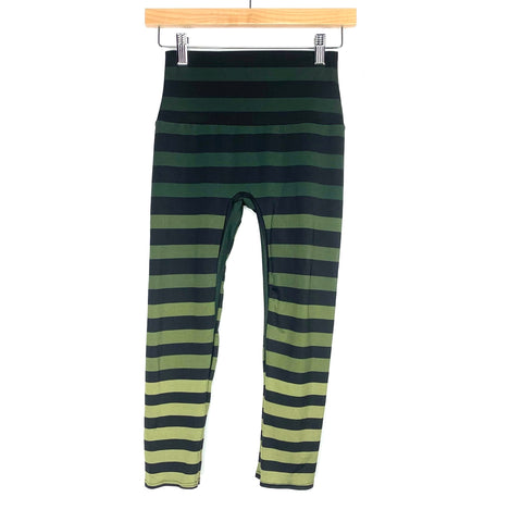 K-Deer Black And Green Striped High Waisted Capri Leggings- Size S (Inseam 20")