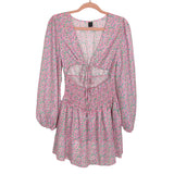 Shein Pink Floral Tie Front Cut Out Smocked Waist Dress- Size S (sold out online)