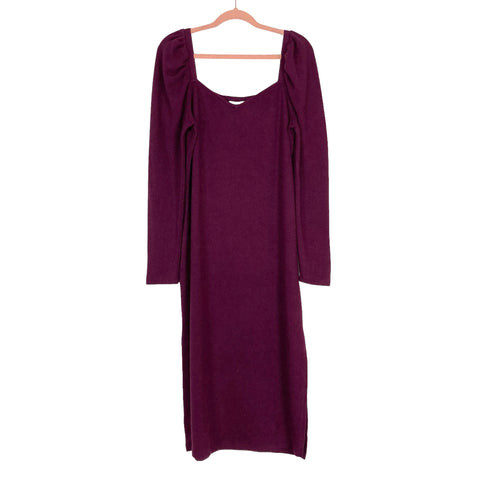 Chelsea28 Purple Puff Sleeve Sweater Dress with Slit- Size XL