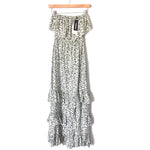 Yidarton Strapless Maxi Dress with Tiered Ruffle Hem and Front Slit NWT- Size S