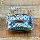 No Brand Clear/Gold Studded Handbag With Black Removable Pouch