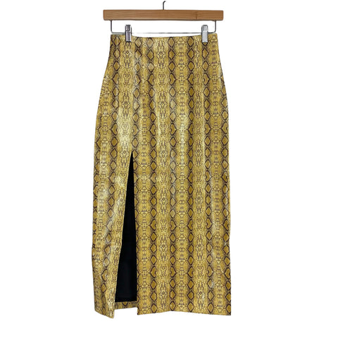 Topshop Yellow Snakeskin Faux Leather Midi Skirt NWT- Size US 2