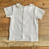 Lullaby Set White Linen Tan Trim Collar Shirt- Size 4T