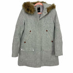 J Crew Italian Stadium Cloth By Nello Gori Heathered Grey Wool Blend Coat with Removable Faux Fur Hood- Size 2