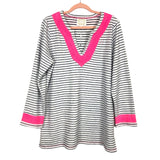 Sail to Sable White/Navy Striped with Pink Neckline and Cuffs Cover Up- Size XL (see notes)