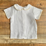 Lullaby Set White Linen Tan Trim Collar Shirt- Size 4T