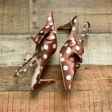 Something Navy Brown and White Polka Dot Satin Bow Slingback Heels- Size 7.5 (sold out online)
