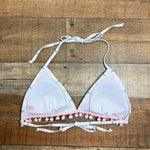 Pink Lily White with Pastel Stripes Mesh and Poms Padded Triangle Bikini Top- Size L (we have matching bottoms)