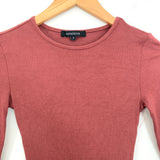 Olivaceous Brown Ribbed Long Sleeve Thong Bodysuit- Size S