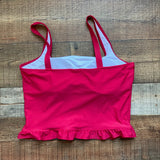 Pink Desert Red Mini Ruffle Crop Peplum Padded Midkini Top- Size XL (sold out online, see notes)