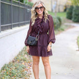 The Fifth Label Deep Purple Floral Print Ruffle Dress with Sheer Sleeves- Size S