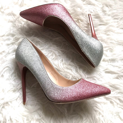 Venus Silver and Pink Ombré Sparkle Heels- Size 7.5