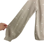 Love by Design Beige with White Polka Dots Balloon Sleeve Cardigan Sweater- Size XS (sold out online)