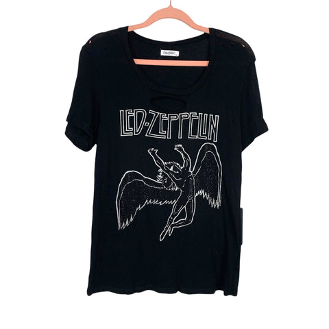 Lauren Moshi Black Led- Zeppelin Distressed Top NWT- Size M