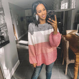 Pink Lily Black/Cream/Pink Striped Bubble Sleeve Sweater- Size S