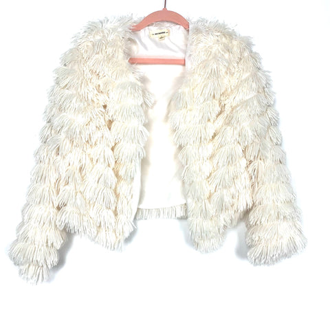 Ee:some White Shaggy Layered Faux Fur Jacket- Size S