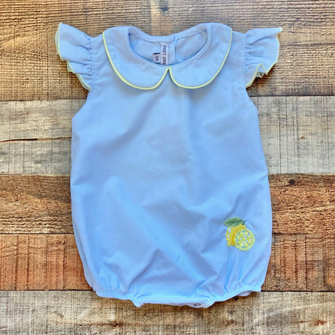 Sweet Dreams Blue Embroidered Lemon Collared Bubble- Size 12M