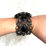 No Brand Metal Cuff With Black Beaded Floral Design