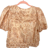 Blu Pepper Peach Puffed Sleeve Button Up with Front Tie Cropped Top NWT- Size S (sold out online)