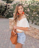 Goodnight Macaroon White Ruffle Sleeve Button Up Crop Top- Size S