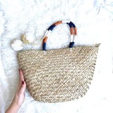 No Brand Straw Weave Pom Pom Medium Handbag