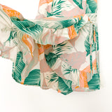Blue Blush Palm Print Faux Wrap Romper- Size S