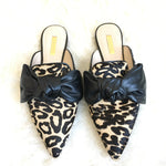 Louise et Cie Leopard Mules with Leather Bow- Size 10
