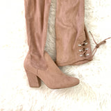 Qupid Tan Over the Knee Lace Up Back Boots- Size 8