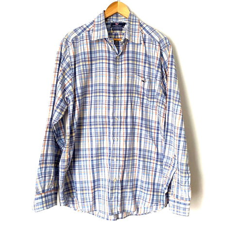 Vineyard Vine Blue/Orange Plaid Slim Fit Tucker Shirt- Size L