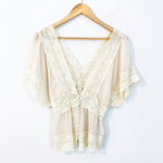 Forever 21 Nude Lace V-neck Button Detail Blouse- Size M