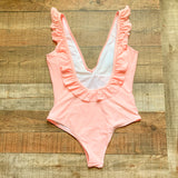 Pink Lily Ruffle Deep V One Piece- Size S