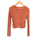 BP Rust Ribbed Long Sleeve Front Twist Top- Size XS