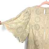 Free the Roses Cream Eyelet Embroidered Metallic Flutter Sleeve Blouse NWT- Size XS