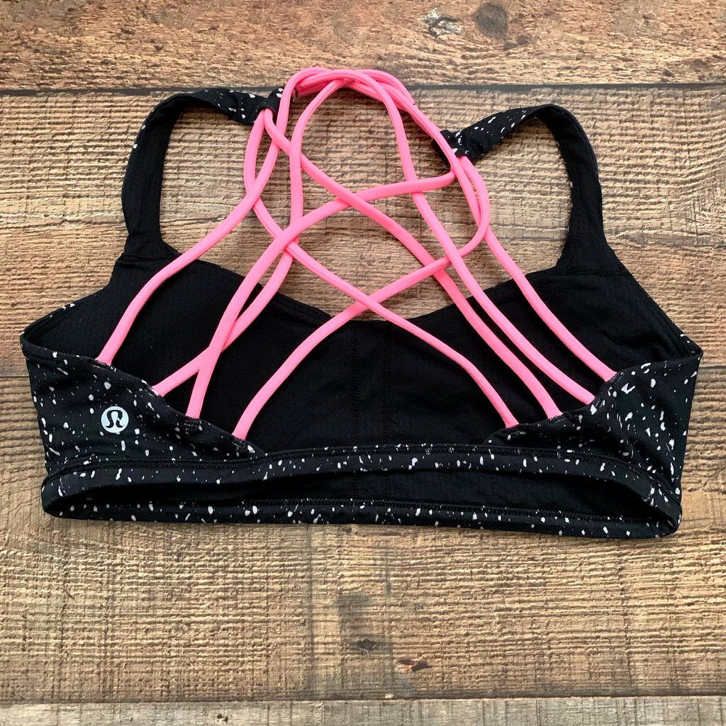 Lululemon Black Speckled Pink Straps Padded Sports Bra- Size 8