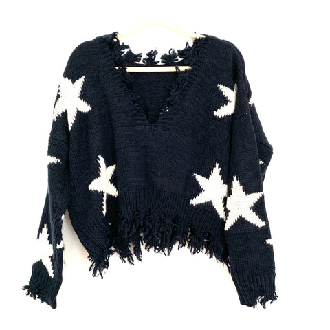 Vestique Navy Star Fringe Sweater with Back V NWT- Size S