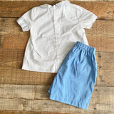 Little English White Top with Blue Stitching- Size 2T (TOP ONLY)