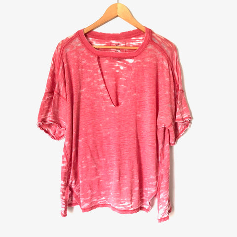 We The Free by Free People Red Acid Wash Oversized V-neck Tee Shirt- Size XS