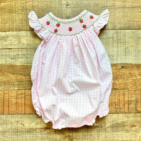 Cecil & Lou Pink and White Strawberry Smocked Bubble- Size 3M