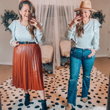 No Brand Brown Faux Leather Pleated Midi Skirt- Size ~XL (see notes)