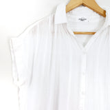 Carly Jean White Short Sleeve Button Up with Stripe Texture- Size S