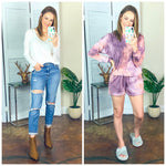 Whiteroom + Cactus Tie-Dye Adjustable Hem Hooded Top and Drawstring Waist Short Set- Size XS (sold as set)