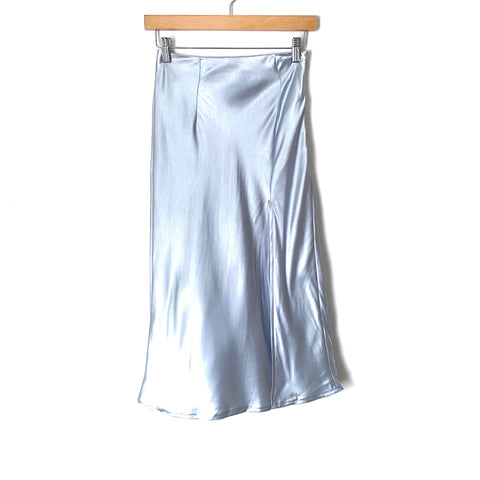 Princess Polly "Daphnea" Blue Satin Front Slit Midi Skirt- Size 2