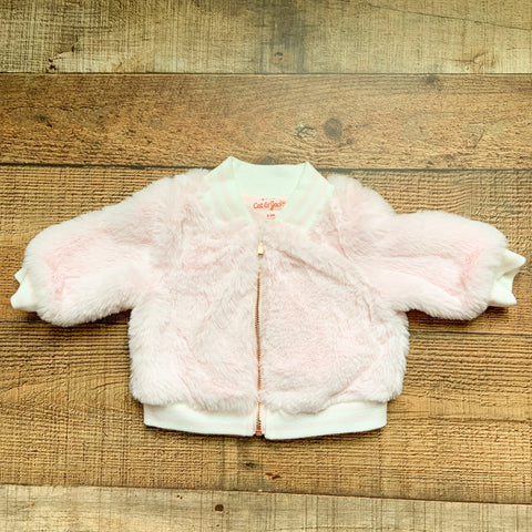 Cat & Jack Pink and White Faux Fur Jacket- Size 0-3M