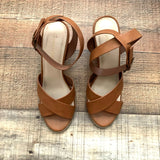 City Classified Cognac Ankle Wrap Sandals- Size 8.5 (Great Condition)