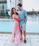 Peach Love Pink Palm Print Maxi Dress with Side Slits- Size S