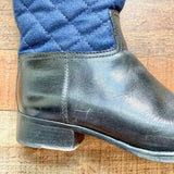 Tory Burch Black with Navy Quilted Riding Boots- Size 8.5 (see notes)